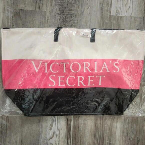Victoria's Secret Handbags - Victoria Secret Tote Bag Extra Large New With Defect Pink Black